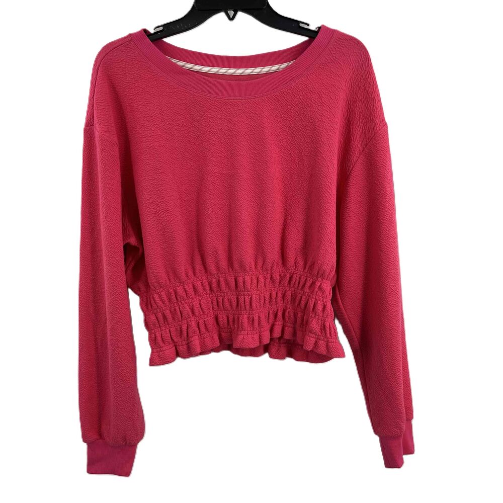 Maeve By Anthropologie Bright Pink Textured Cropped Smocked Sweatshirt Large